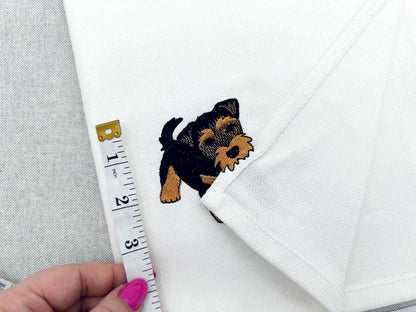 Playing Airedale Terrier Puppy Dog Mama kitchen dish towel pet animal kids machine embroidery designs ITH