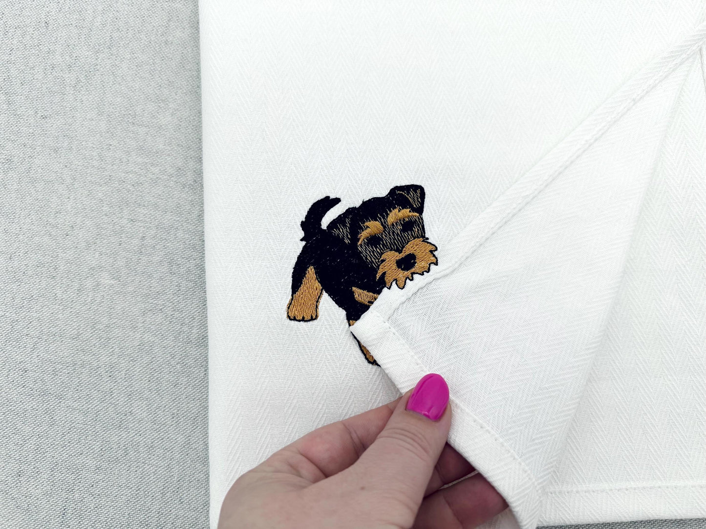 Playing Airedale Terrier Puppy Dog Mama kitchen dish towel pet animal kids machine embroidery designs ITH