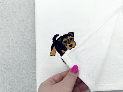 Playing Airedale Terrier Puppy Dog Mama kitchen dish towel pet animal kids machine embroidery designs ITH
