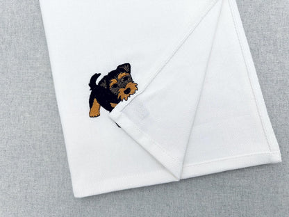 Playing Airedale Terrier Puppy Dog Mama kitchen dish towel pet animal kids machine embroidery designs ITH
