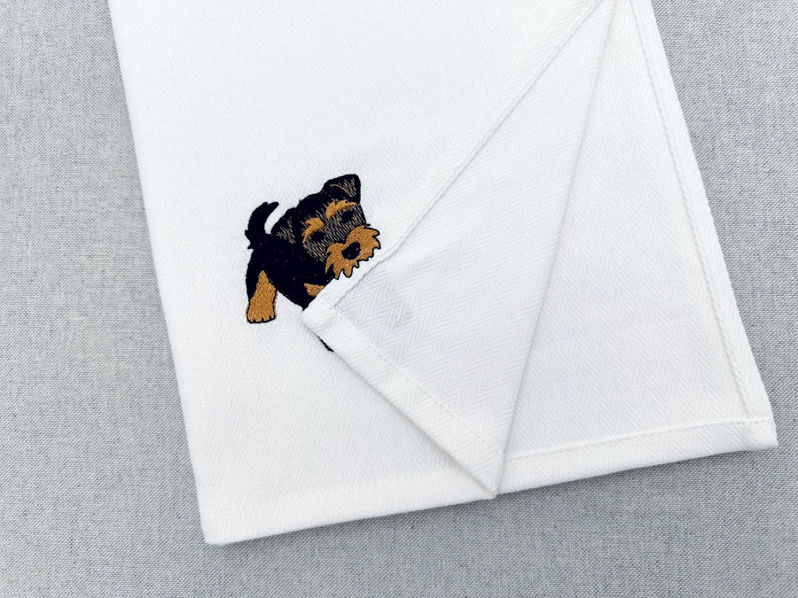 Playing Airedale Terrier Puppy Dog Mama kitchen dish towel pet animal kids machine embroidery designs ITH