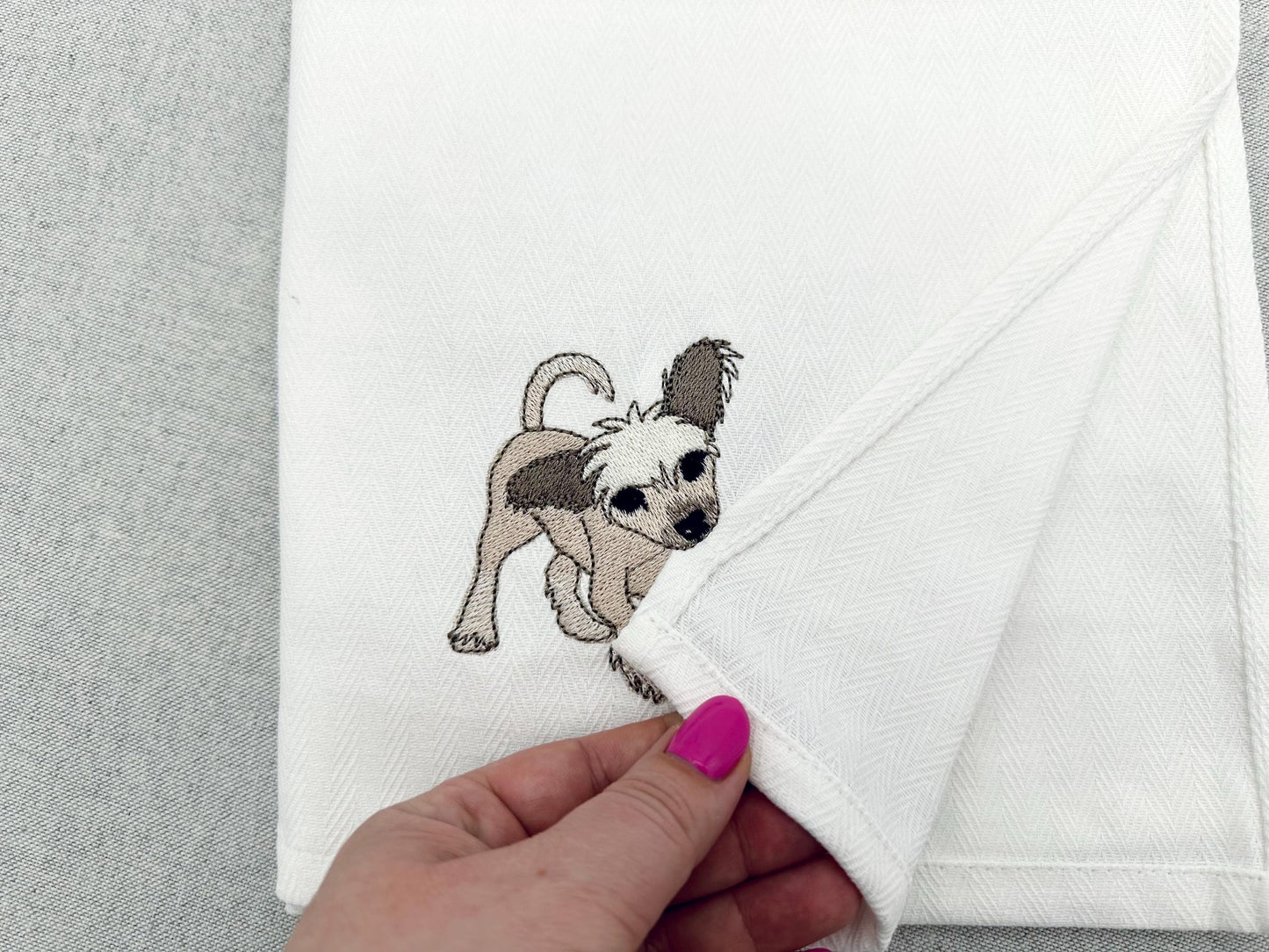 Playing Chinese Crested Puppy Dog Mama kitchen dish towel pet animal kids machine embroidery designs ITH