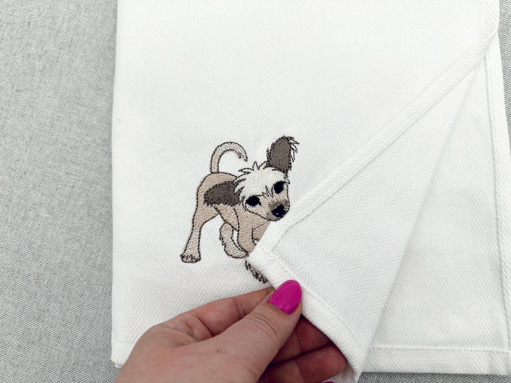 Playing Chinese Crested Puppy Dog Mama kitchen dish towel pet animal kids machine embroidery designs ITH