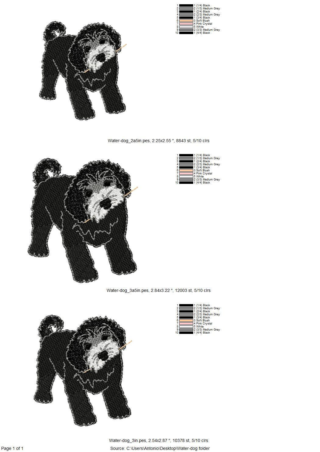 Playing Portuguese Water Dog Puppy Dog Mama kitchen dish towel pet animal machine embroidery designs ITH