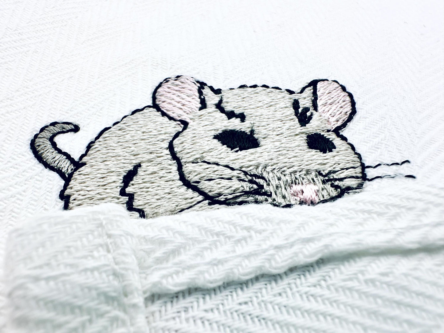 Playing Little Baby Mouse Pup Animal Thief kitchen dish towel kids funny machine embroidery designs ITH