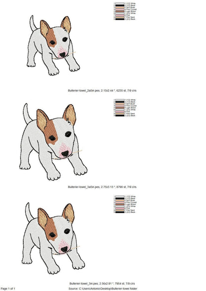 Playing Bull Terrier Puppy Dog Mama kitchen dish towel pet animal kids machine embroidery designs ITH