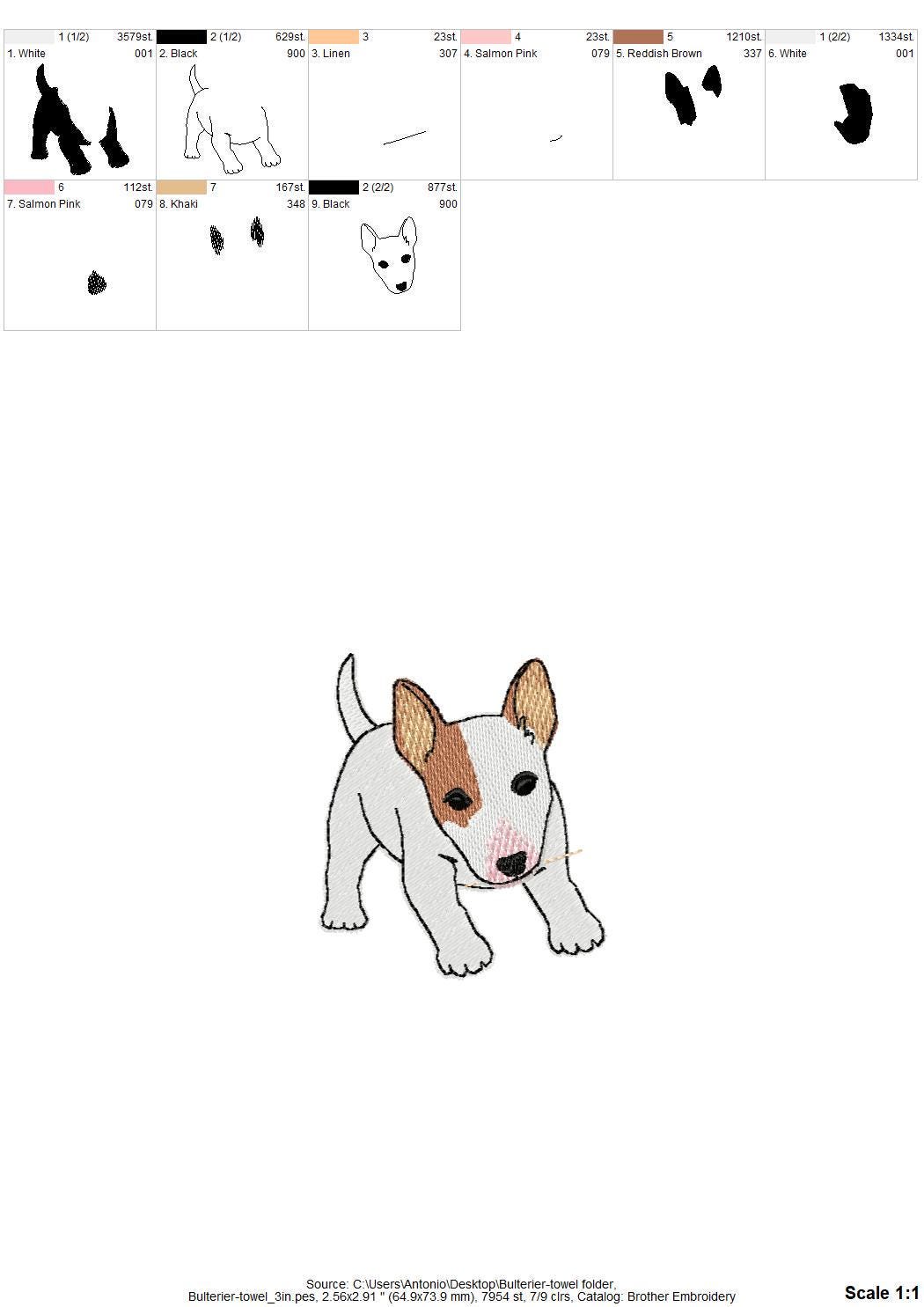 Playing Bull Terrier Puppy Dog Mama kitchen dish towel pet animal kids machine embroidery designs ITH