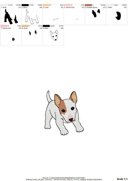 Playing Bull Terrier Puppy Dog Mama kitchen dish towel pet animal kids machine embroidery designs ITH