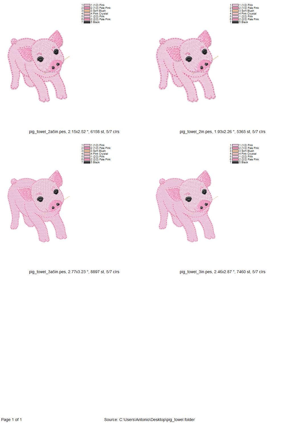 Playing Little Baby Pig Piglet Piggie kitchen dish towel Farm animal kids machine embroidery designs ITH