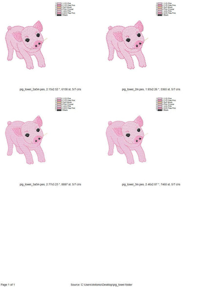 Playing Little Baby Pig Piglet Piggie kitchen dish towel Farm animal kids machine embroidery designs ITH