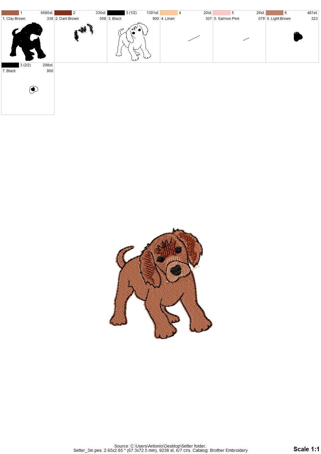 Playing little Setter Puppy Dog Mama kitchen dish towel pet animal kids machine embroidery designs ITH