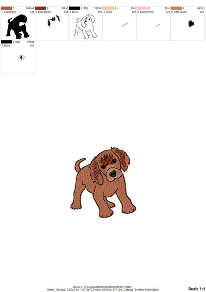 Playing little Setter Puppy Dog Mama kitchen dish towel pet animal kids machine embroidery designs ITH