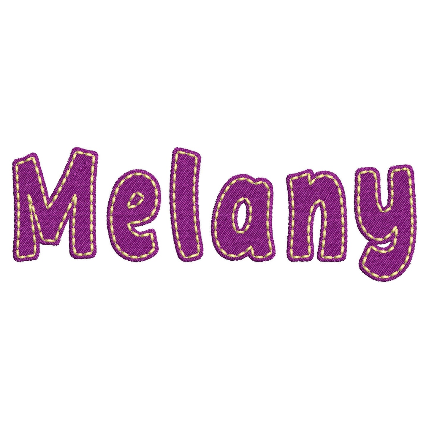 Fill stitch Melany FONT with hand-stitch look top machine embroidery designs kids fancy Alphabet