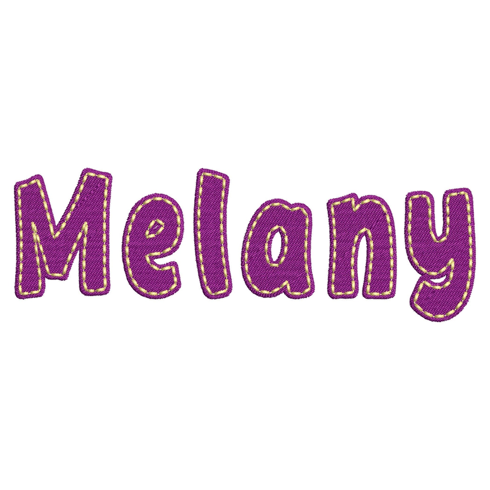 Fill stitch Melany FONT with hand-stitch look top machine embroidery designs kids fancy Alphabet
