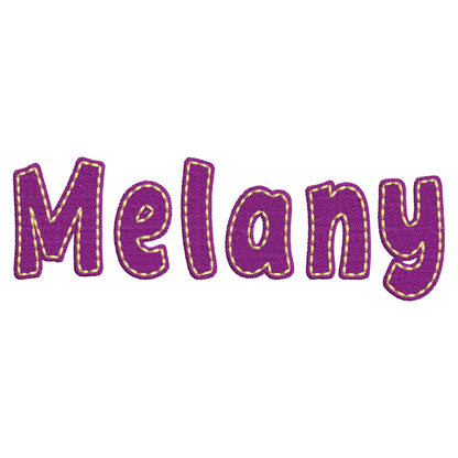 Fill stitch Melany FONT with hand-stitch look top machine embroidery designs kids fancy Alphabet