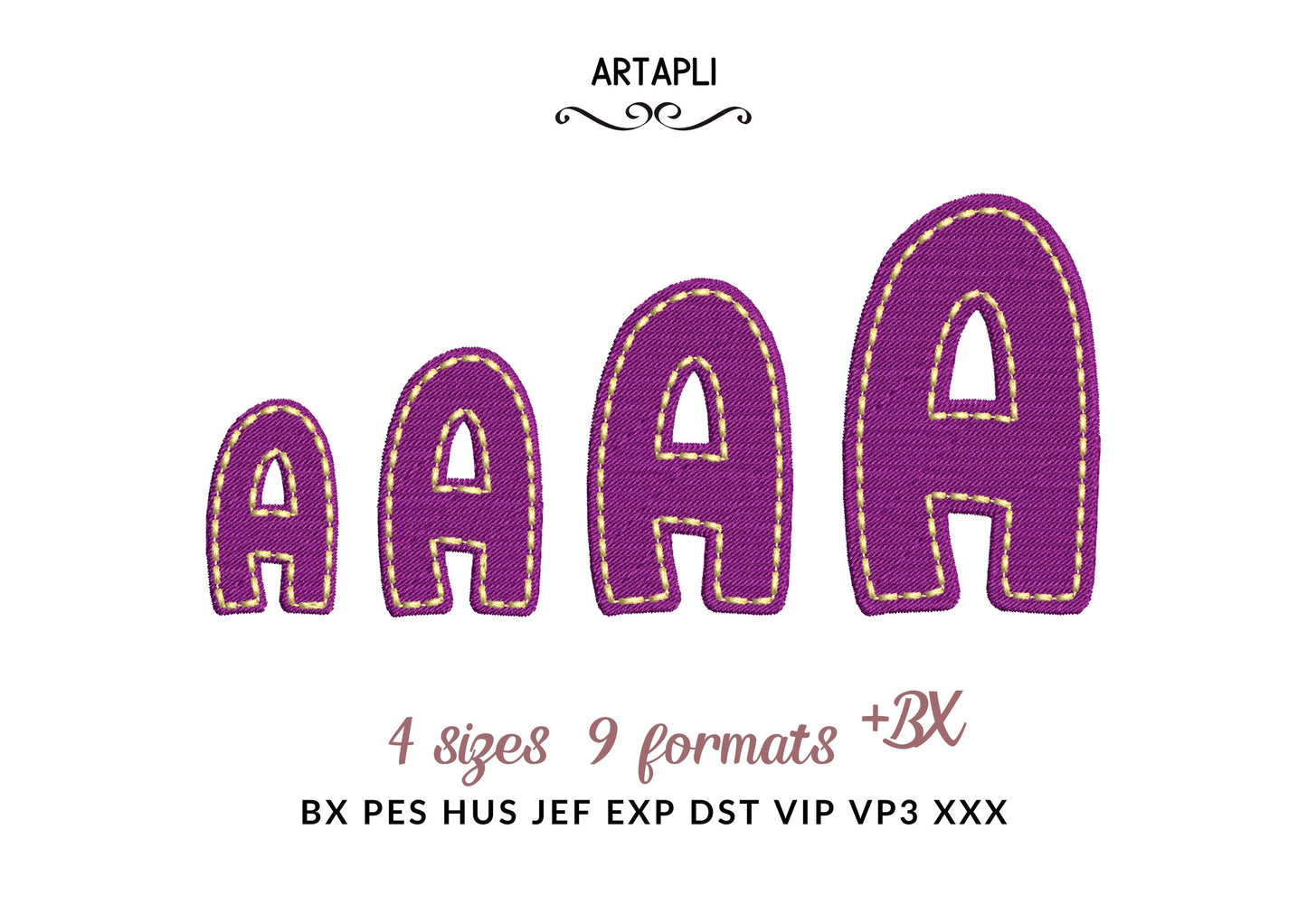 Fill stitch Melany FONT with hand-stitch look top machine embroidery designs kids fancy Alphabet