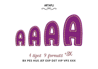 Fill stitch Melany FONT with hand-stitch look top machine embroidery designs kids fancy Alphabet