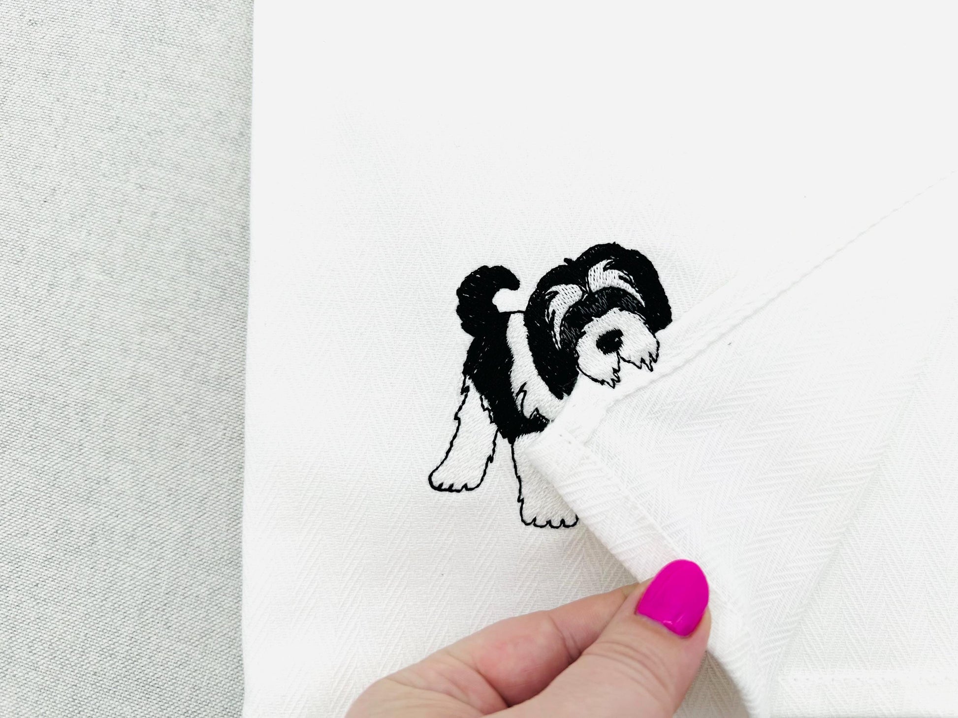 Playing Tibetan Terrier Puppy Dog Mama kitchen dish towel pet animal kids machine embroidery designs ITH