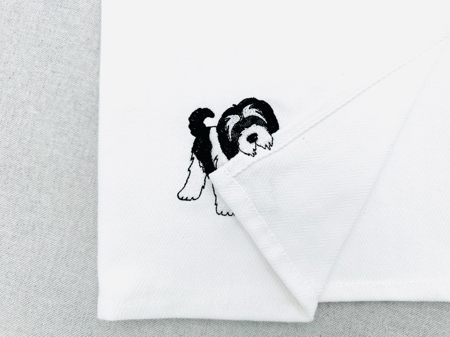 Playing Tibetan Terrier Puppy Dog Mama kitchen dish towel pet animal kids machine embroidery designs ITH
