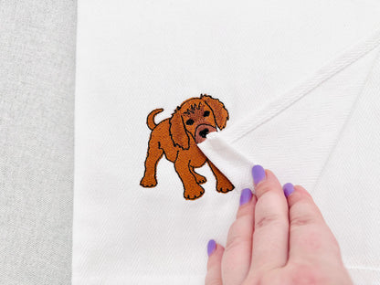 Playing little Setter Puppy Dog Mama kitchen dish towel pet animal kids machine embroidery designs ITH