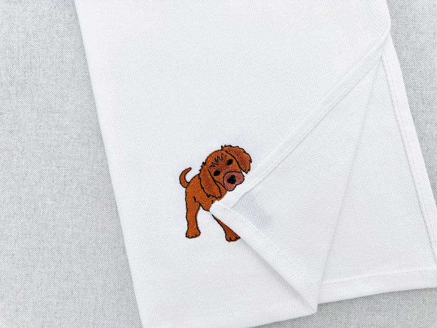 Playing little Setter Puppy Dog Mama kitchen dish towel pet animal kids machine embroidery designs ITH