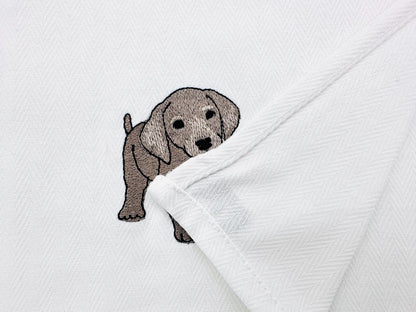 Playing Weimaraner Puppy Dog Mama kitchen dish towel pet animal kids machine embroidery designs ITH
