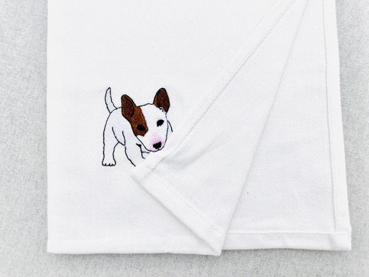 Playing Bull Terrier Puppy Dog Mama kitchen dish towel pet animal kids machine embroidery designs ITH