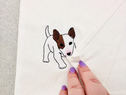 Playing Bull Terrier Puppy Dog Mama kitchen dish towel pet animal kids machine embroidery designs ITH