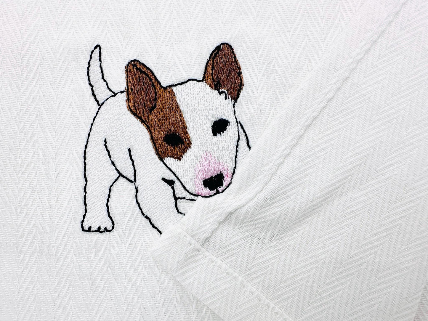 Playing Bull Terrier Puppy Dog Mama kitchen dish towel pet animal kids machine embroidery designs ITH