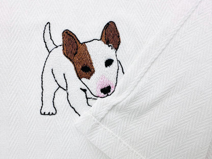 Playing Bull Terrier Puppy Dog Mama kitchen dish towel pet animal kids machine embroidery designs ITH