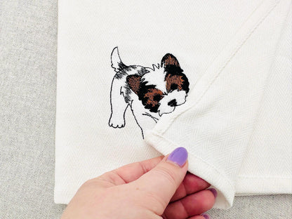 Playing Biewer Terrier Puppy Dog Mama kitchen dish towel pet animal kids machine embroidery designs ITH