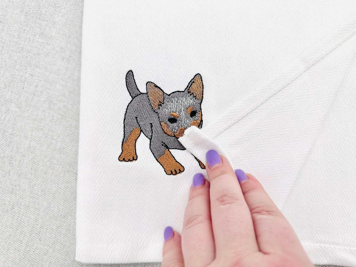 Playing Blue Heeler Puppy Dog Mama kitchen dish towel pet animal kids machine embroidery designs ITH