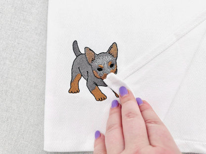 Playing Blue Heeler Puppy Dog Mama kitchen dish towel pet animal kids machine embroidery designs ITH