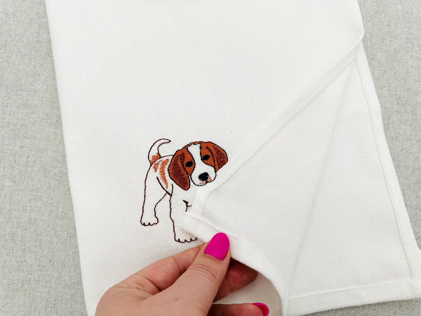 Playing Brittany Spaniel Puppy Dog Mama kitchen dish towel pet animal kids machine embroidery designs ITH