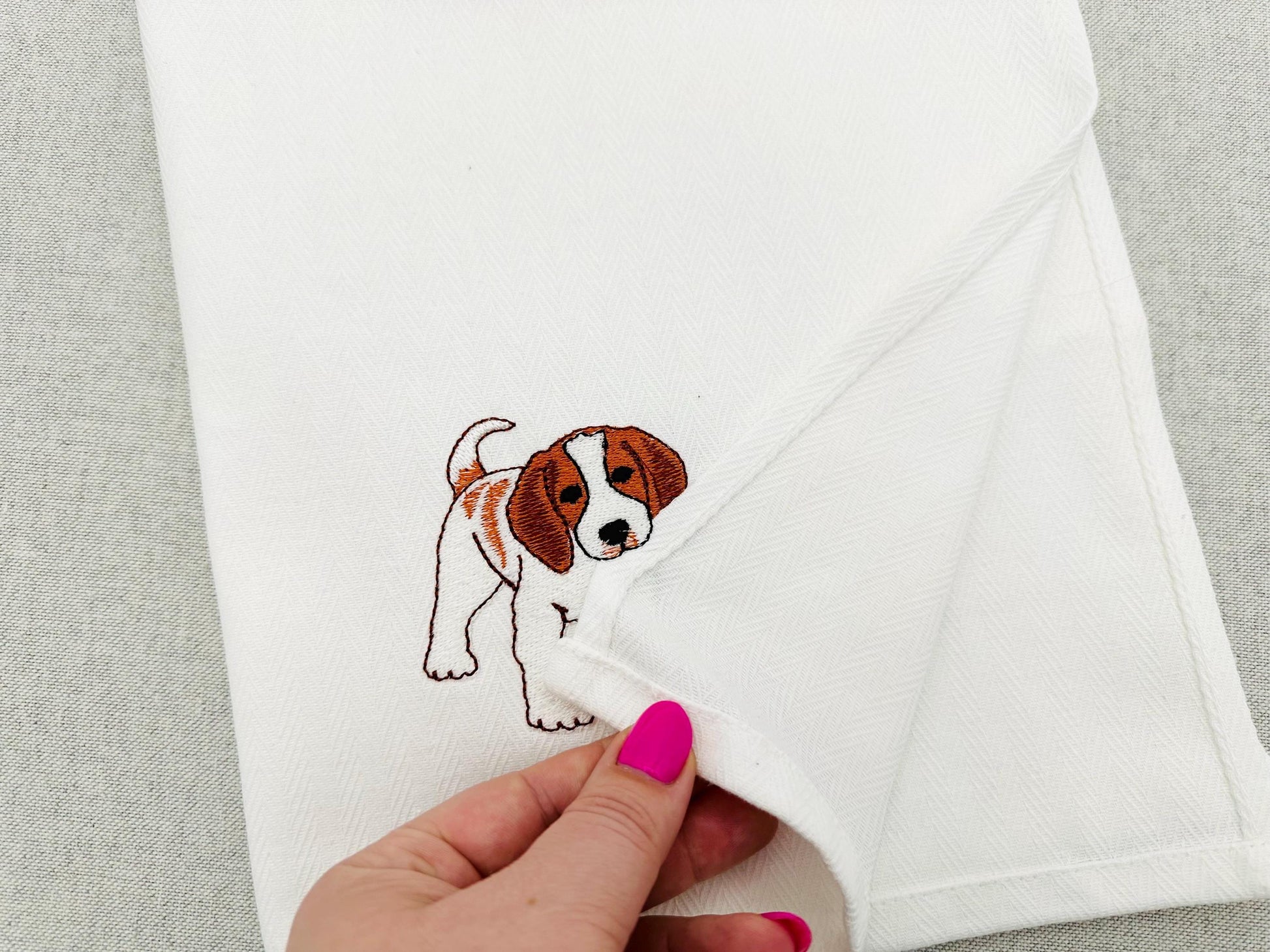 Playing Brittany Spaniel Puppy Dog Mama kitchen dish towel pet animal kids machine embroidery designs ITH