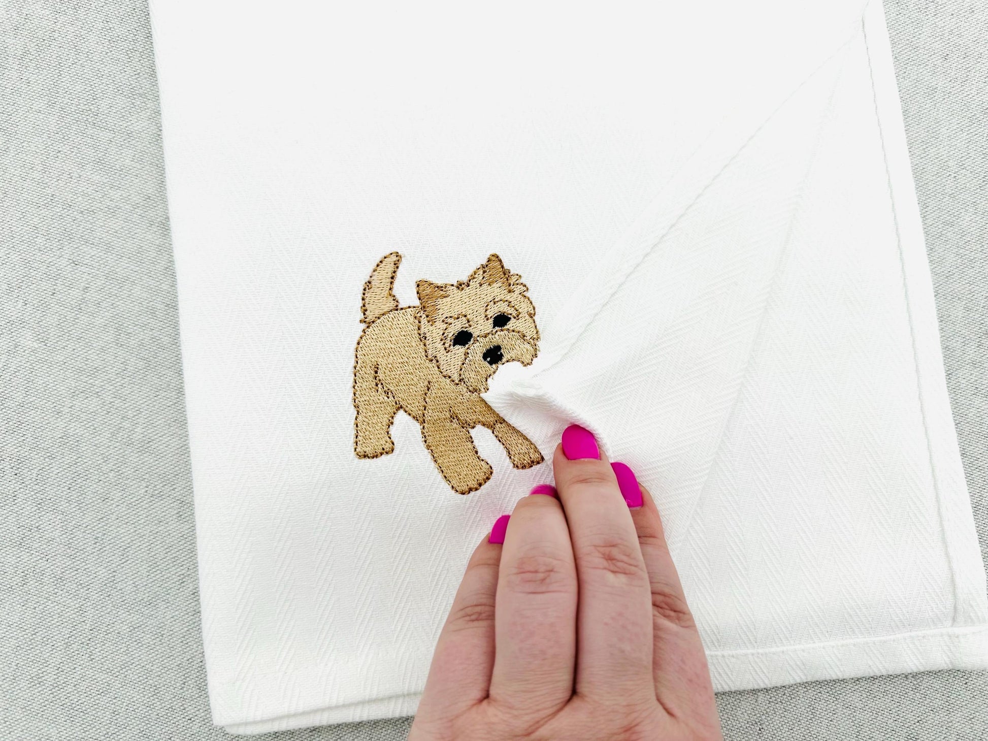 Playing Cairn Terrier Puppy Dog Mama kitchen dish towel pet animal kids machine embroidery designs ITH