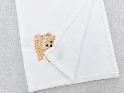 Playing little Spitz Puppy Dog Mama kitchen dish towel pet animal kids machine embroidery designs ITH