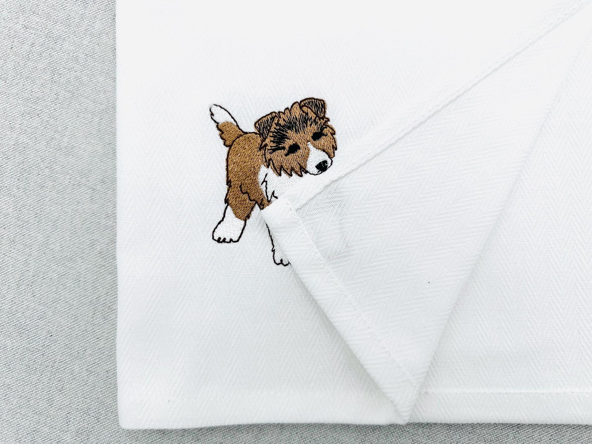 Playing Collie Puppy Dog Mama kitchen dish towel pet animal Thief kids machine embroidery designs ITH