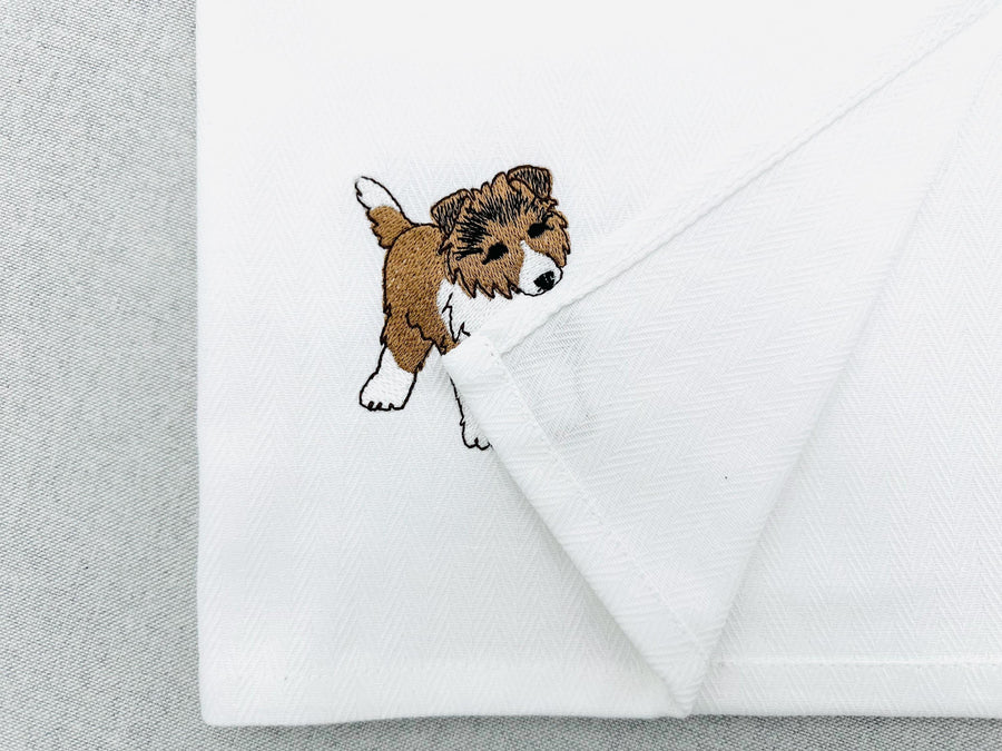 Playing Collie Puppy Dog Mama kitchen dish towel pet animal Thief kids machine embroidery designs ITH