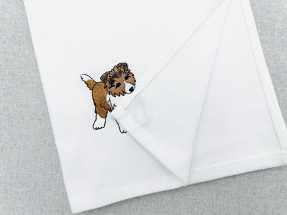 Playing Collie Puppy Dog Mama kitchen dish towel pet animal Thief kids machine embroidery designs ITH