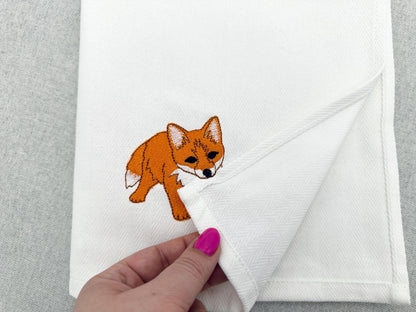 Playing Little Baby Fox Cub kitchen dish towel wild animal Thief kids machine embroidery designs ITH