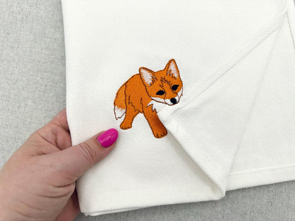 Playing Little Baby Fox Cub kitchen dish towel wild animal Thief kids machine embroidery designs ITH