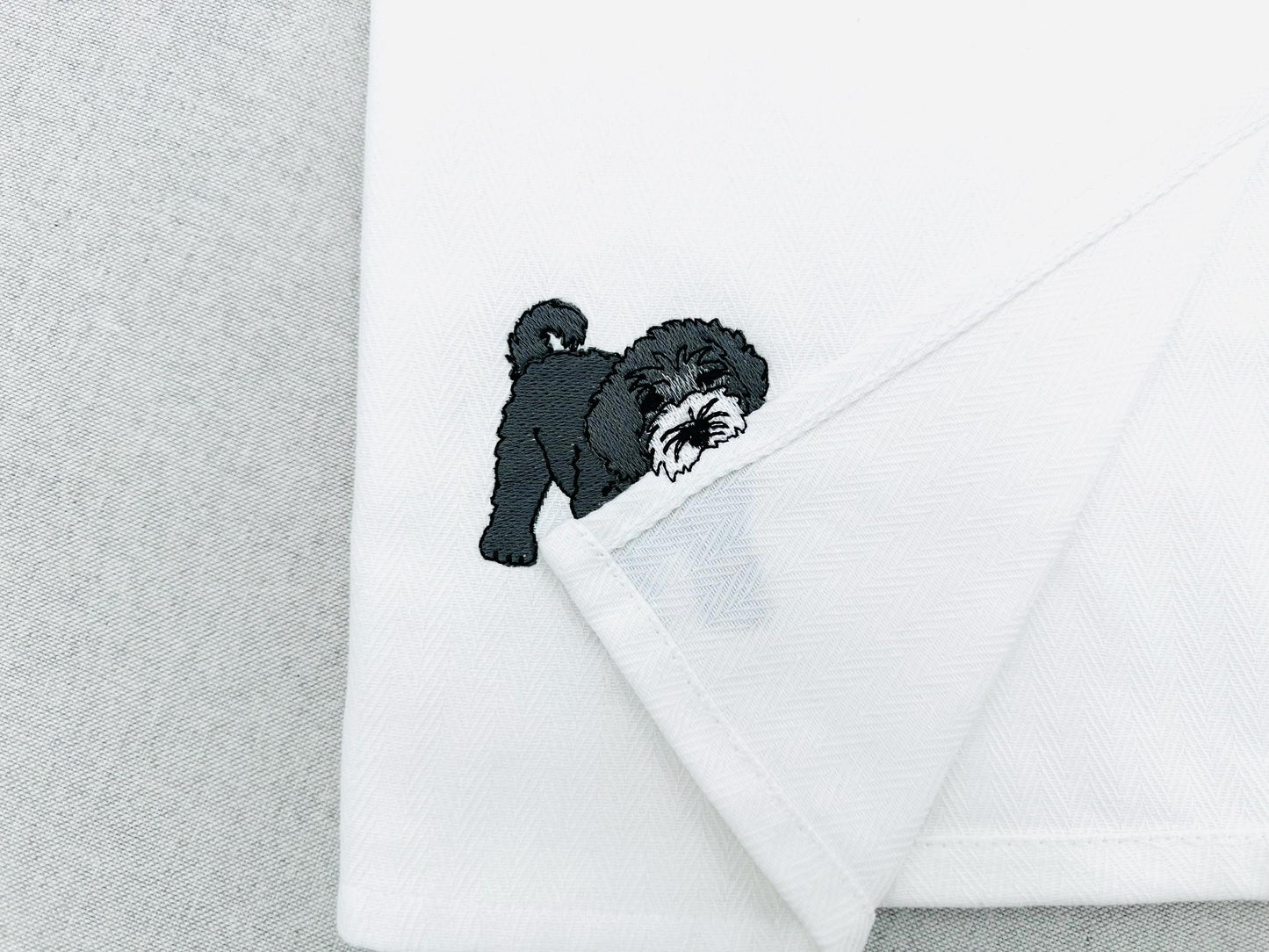 Playing Portuguese Water Dog Puppy Dog Mama kitchen dish towel pet animal machine embroidery designs ITH