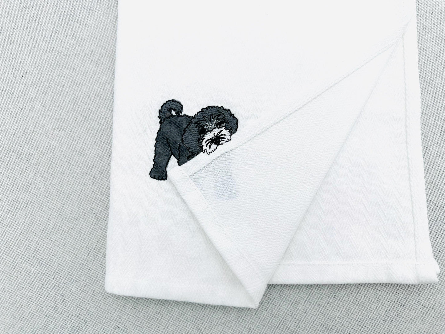 Playing Portuguese Water Dog Puppy Dog Mama kitchen dish towel pet animal machine embroidery designs ITH