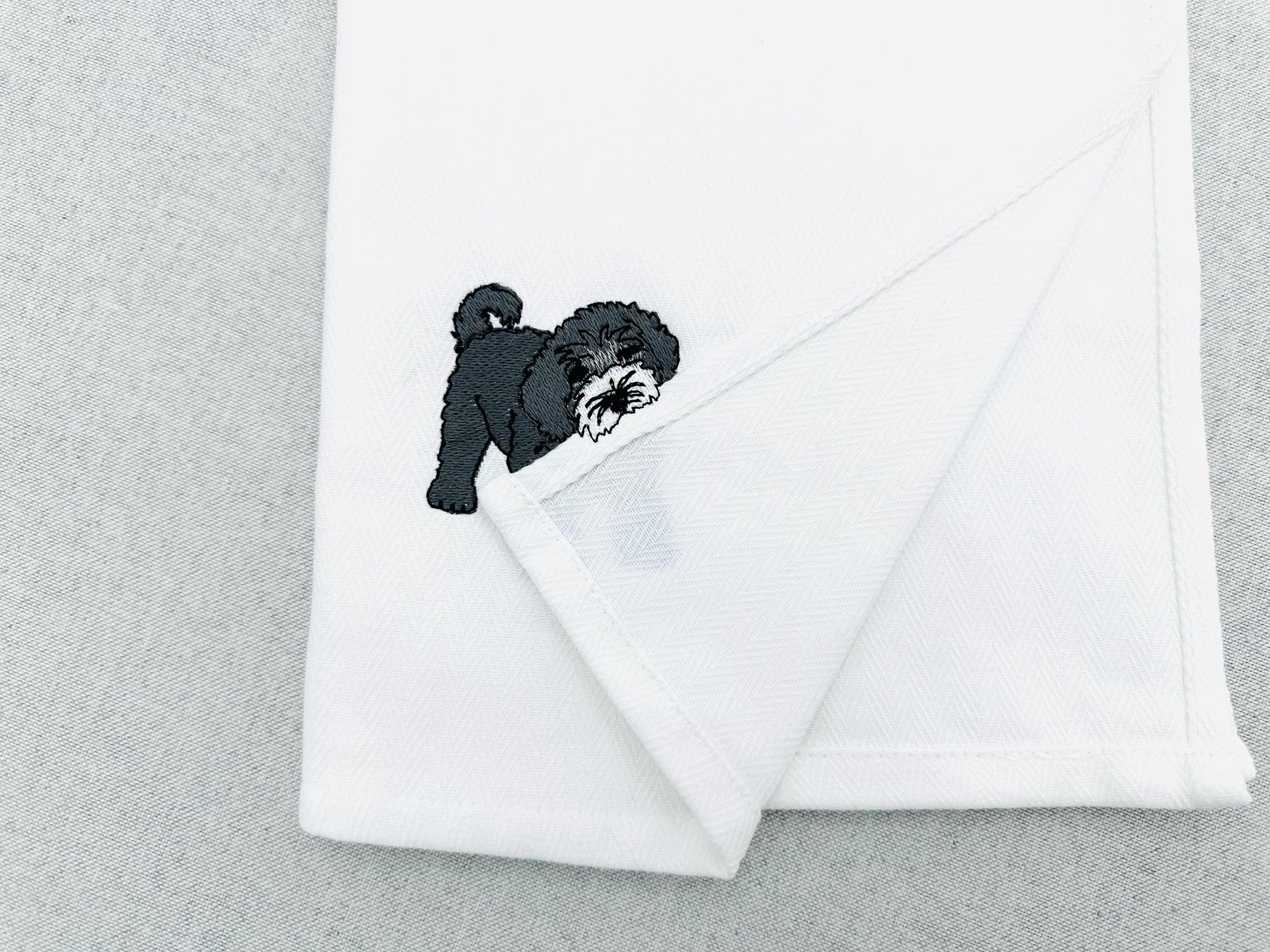 Playing Portuguese Water Dog Puppy Dog Mama kitchen dish towel pet animal machine embroidery designs ITH