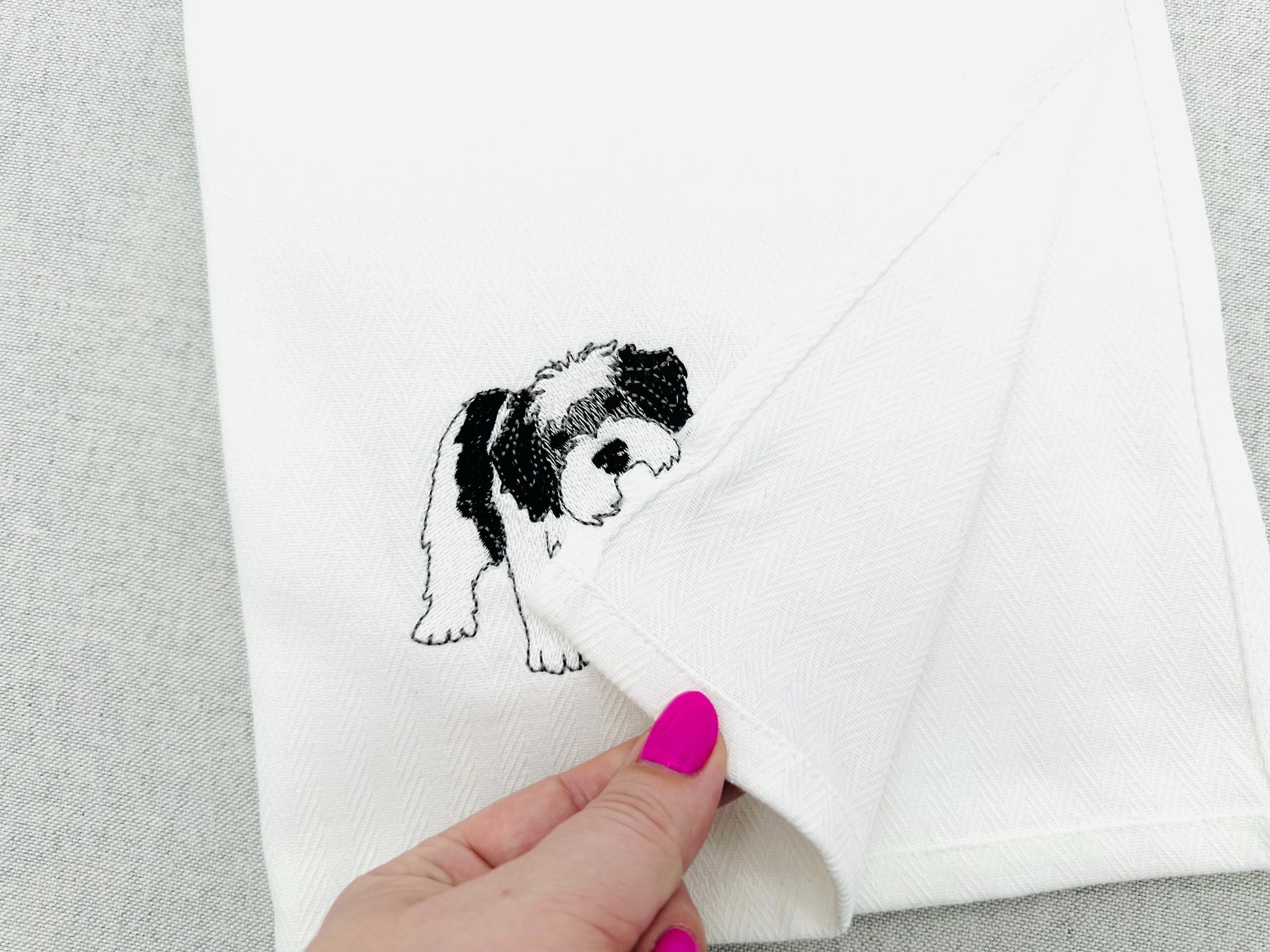 Playing Schapendoes Dutch Sheepdog Puppy Dog kitchen dish towel pet animal machine embroidery designs ITH