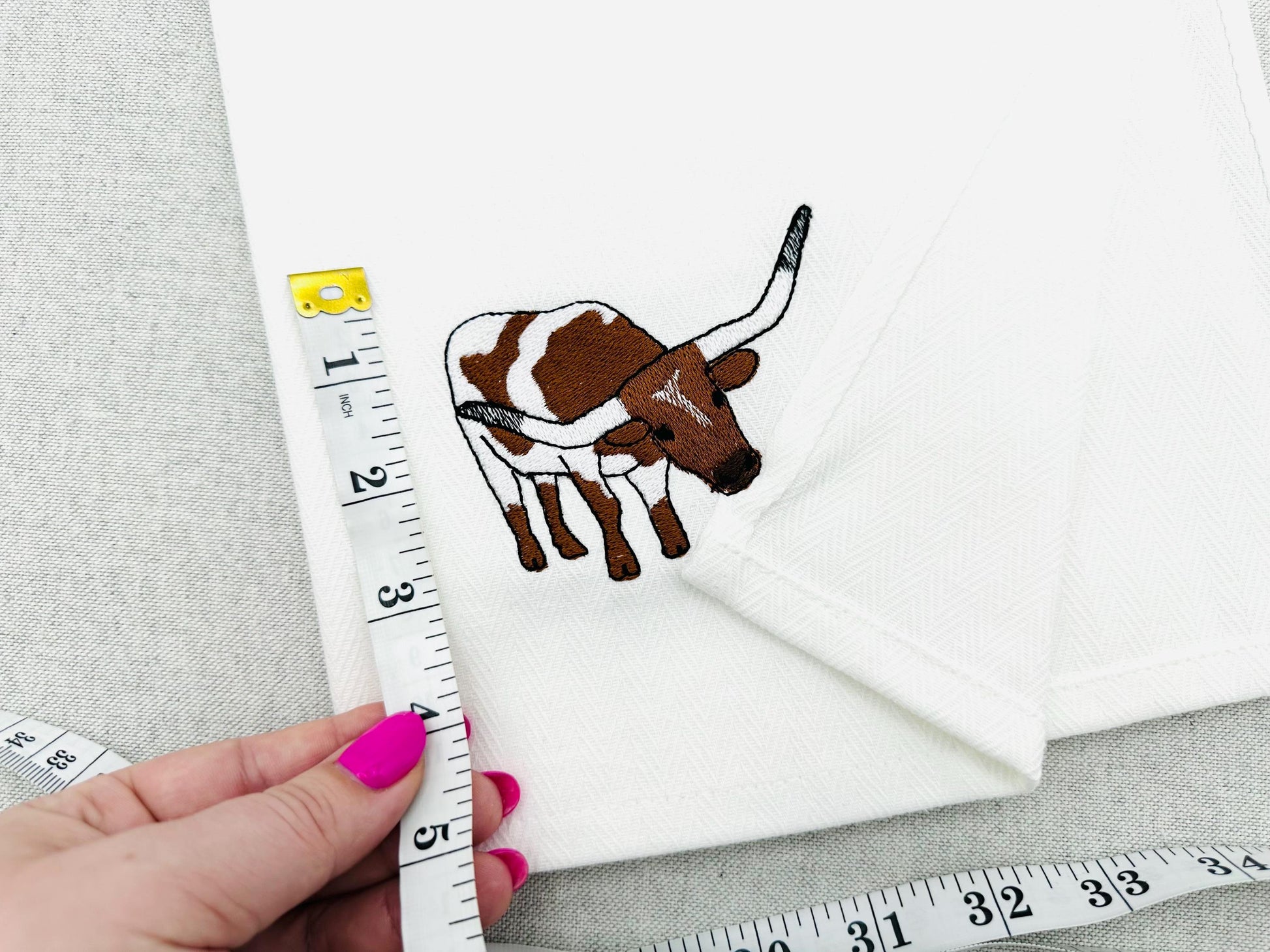 Playing Texas Longhorn Cow kitchen dish towel Farm animal Thief kids machine embroidery designs ITH
