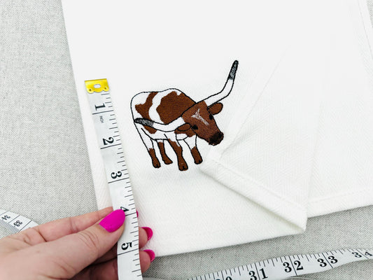 Playing Texas Longhorn Cow kitchen dish towel Farm animal Thief kids machine embroidery designs ITH