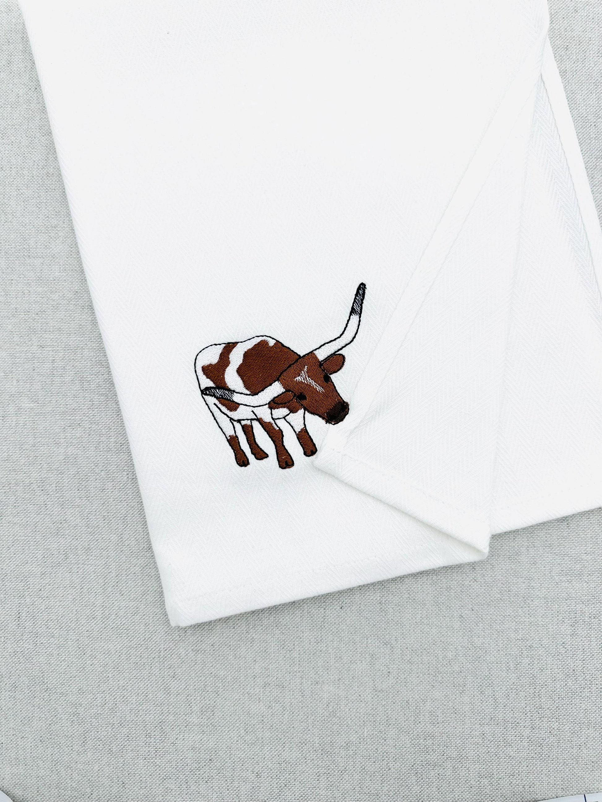 Playing Texas Longhorn Cow kitchen dish towel Farm animal Thief kids machine embroidery designs ITH