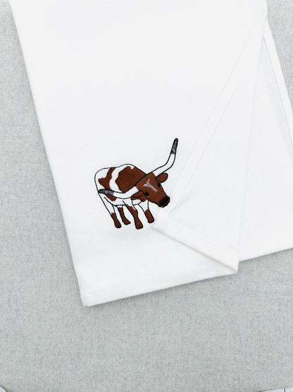 Playing Texas Longhorn Cow kitchen dish towel Farm animal Thief kids machine embroidery designs ITH